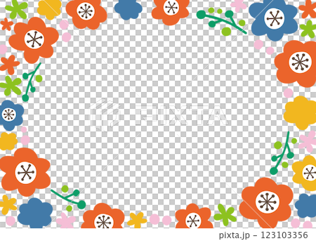 花のフレーム。結婚式やお祝いでのテンプレート素材。 123103356