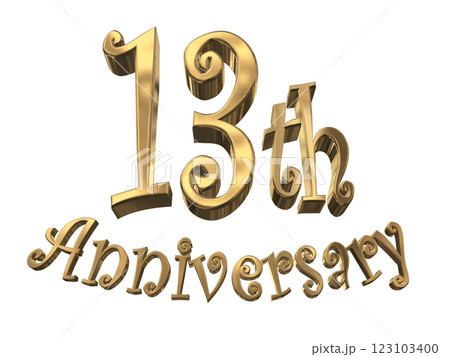 3DCG文字「13th Anniversary/13周年マークキラキラ」ゴールド,金 123103400