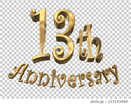 3DCG文字「13th Anniversary/13周年マークキラキラ」ゴールド,金 123103400