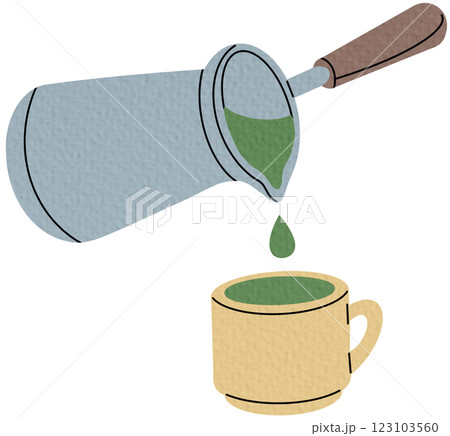 Green tea brewing pot. Hand drawn elements for cafe menu, coffee shop. Vector illustration. Green tea brewing pot. Hand drawn elements for cafe menu, coffee shop. Vector illustration. 123103560