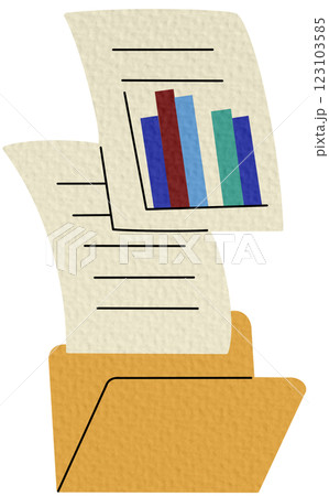 Documents from computer folder, business archive. Files, work papers, financial reports, accounting data, finance statistics information concept. Flat vector illustration isolated on white background 123103585