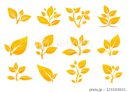 Yellow leaf illustrations displaying various plant shapes and arrangements for decorative use. autumn Yellow leaf illustrations displaying various plant shapes and arrangements for decorative use. autumn 123103631