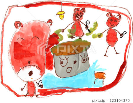 子供の描いた3匹のくまとキノコ 123104370