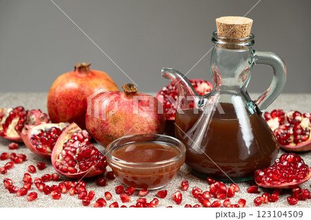 Natural Traditional Pomegranate Vinegar in Vinegar Cruet. 123104509