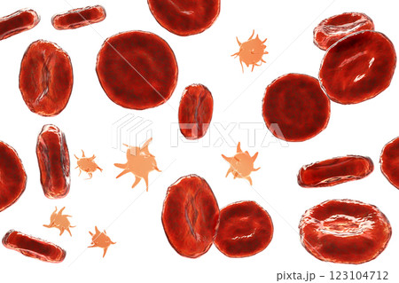 Platelets in blood smear, 3D illustration 123104712