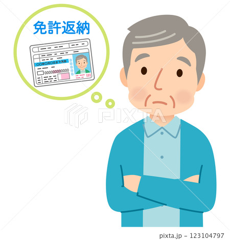 免許返納について悩む高齢者　高齢ドライバー　運転免許 123104797