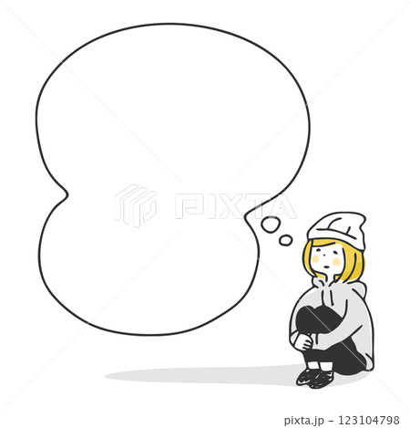 膝を抱える女性と吹き出し 123104798