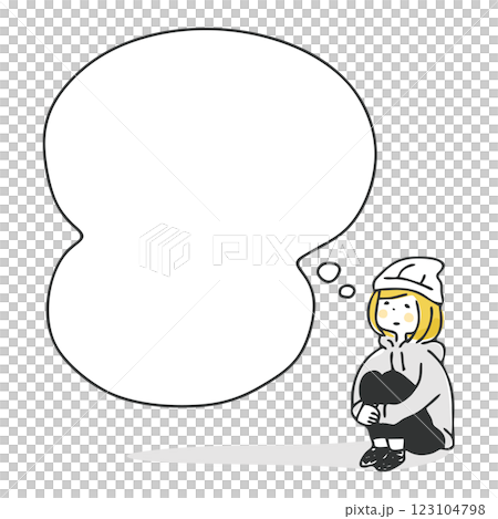 膝を抱える女性と吹き出し 123104798