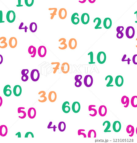 Seamless pattern with beautiful numbers. Ten, twenty, thirty, forty, fifty, sixty, seventy, eighty, ten hundred. Algebra and geometry 123105128