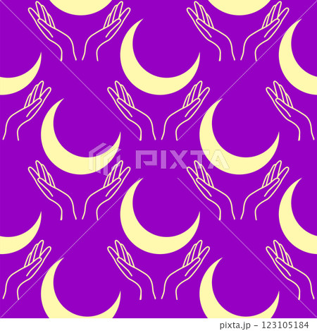 Magic seamless pattern with constellations, sun, moon, magic eyes, clouds and stars. Mystical esoteric background for design 123105184