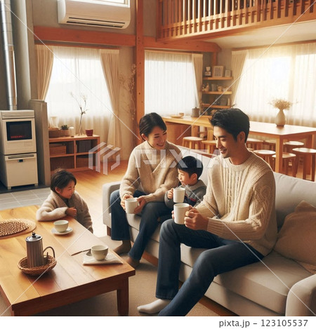 朝の静寂と温かいコーヒーが楽しめる冬のリビング 朝の静寂と温かいコーヒーが楽しめる冬のリビング 123105537