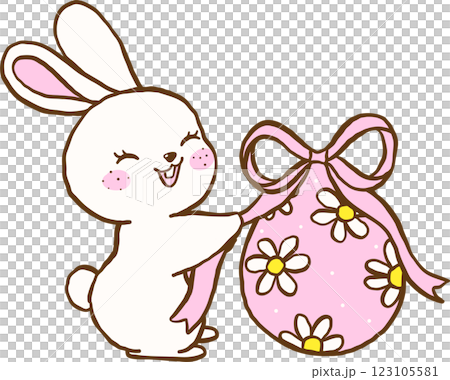 Cute Coquette Easter Bunny decorate Egg with Bow Cartoon Hand Drawn Cute Coquette Easter Bunny decorate Egg with Bow Cartoon Hand Drawn 123105581