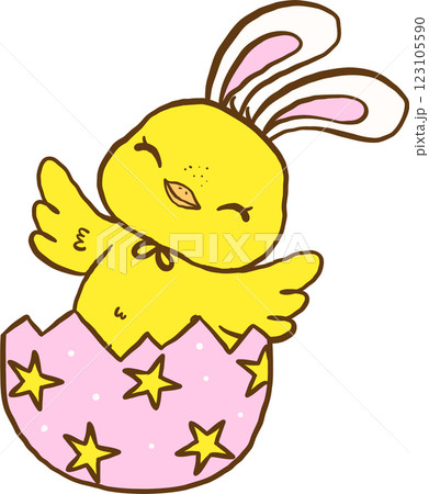 Groovy Easter Chicken Bunny Ears in Egg Cartoon Hand Drawn Groovy Easter Chicken Bunny Ears in Egg Cartoon Hand Drawn 123105590