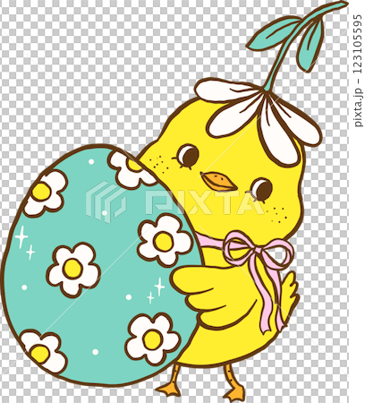 Cute Easter Chick with Spring Egg Cartoon Hand Drawn 123105595
