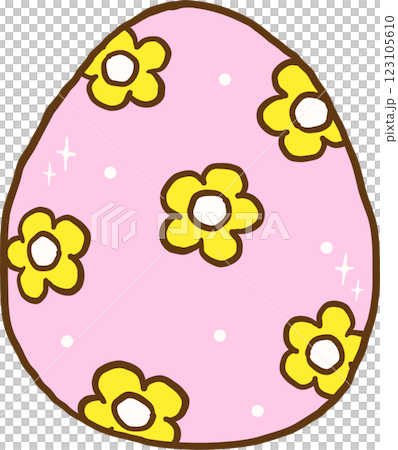 Groovy Retro Easter Pink Egg flower pattern Doodle Hand Drawn 123105610