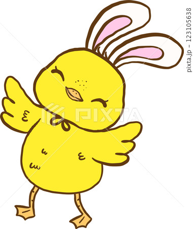 Happy Easter Baby Chicken with Bunny Ears Cartoon Hand Drawn 123105638