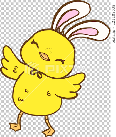 Happy Easter Baby Chicken with Bunny Ears Cartoon Hand Drawn 123105638
