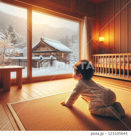 赤ちゃんがハイハイできる暖かい冬の家 赤ちゃんがハイハイできる暖かい冬の家 123105645