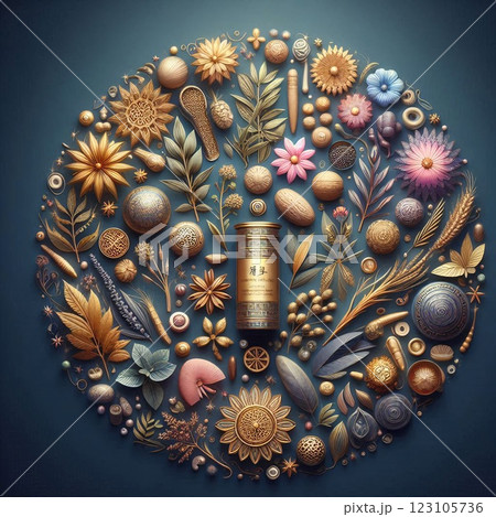 漢方の世界を彩る美しい薬用植物 漢方の世界を彩る美しい薬用植物 123105736