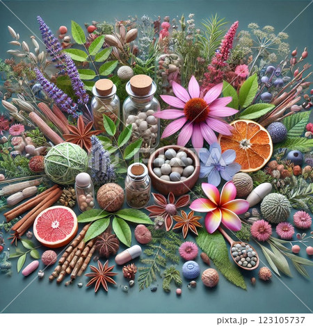 漢方の世界を彩る美しい薬用植物 漢方の世界を彩る美しい薬用植物 123105737