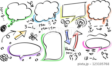 手描き風ゆるい吹き出しとキュートな挿絵ベクターセットイラスト 123105768
