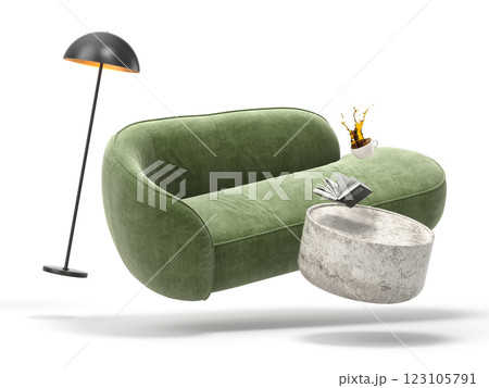 Zero gravity white interior living room 3 D Illustration Zero gravity white interior living room 3 D Illustration 123105791