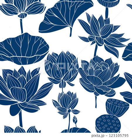 Lotus floral background seamless pattern. 123105795