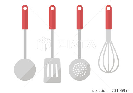 おたま・フライ返し・穴あきおたま・泡立て器(ホイッパー)のベクターイラスト おたま・フライ返し・穴あきおたま・泡立て器(ホイッパー)のベクターイラスト 123106959