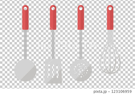 おたま・フライ返し・穴あきおたま・泡立て器(ホイッパー)のベクターイラスト おたま・フライ返し・穴あきおたま・泡立て器(ホイッパー)のベクターイラスト 123106959