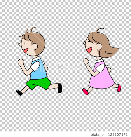 追いかけっこをする男の子と女の子 123107171