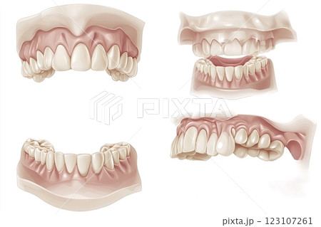 Realistic human teeth and gums showing different dental problems 123107261