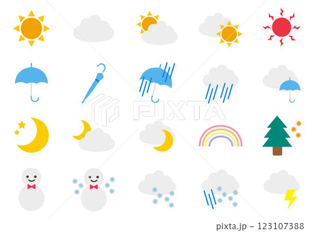 シンプルな天気のアイコンイラストセット 123107388