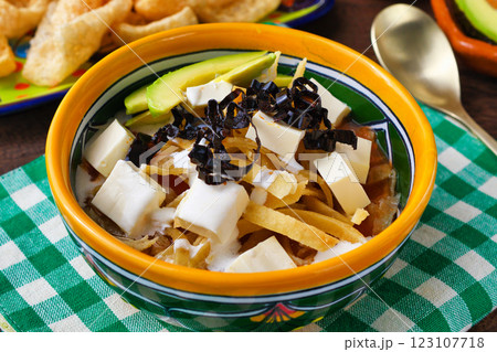 メキシコ料理のソパ・デ・トルティージャ（ソパ・アステカ） 123107718