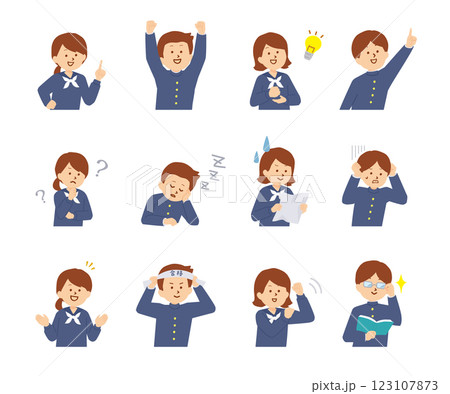 学生のいろいろな表情イラストセット 学生のいろいろな表情イラストセット 123107873