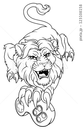 Lion Gamer Video Game Animal Sports Team Mascot 123108158