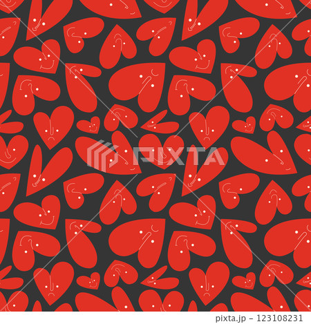 Retro Valentine's Day romantic seamless pattern with cute cartoon hearts. Love background for february 14 123108231