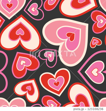 Retro Valentine's Day romantic seamless pattern with cute cartoon hearts. Love background for february 14 123108236