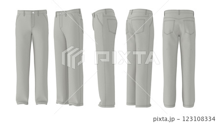 Mens White Pants Mockup, Front, Back, Side, 3 4 View, Straight Fit, 3D Render 123108334