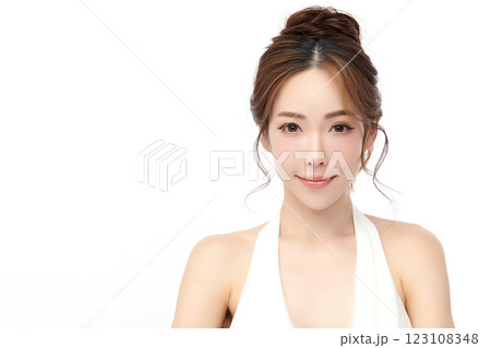Beautiful young asian woman with clean fresh skin on white background, Face care, Facial treatment, Cosmetology, beauty and spa, Asian women portrait. Beautiful young asian woman with clean fresh skin on white background, Face care, Facial treatment, Cosmetology, beauty and spa, Asian women portrait. 123108348