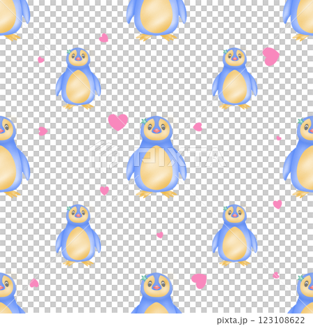 Seamless pattern of penguins and hearts for fabric design, gift wrapping paper, cards, or background 123108622