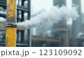 Desaturated industrial factory scene, moody smoke trails, high-contrast metallic textures 123109092