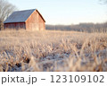 Desaturated countryside barn scene, warm vintage tones, golden-hour glow, nostalgic rural feel 123109102