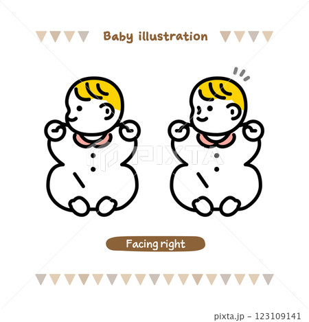 シンプルで可愛い赤ちゃんの線画イラスト。首を動かしているところ シンプルで可愛い赤ちゃんの線画イラスト。首を動かしているところ 123109141