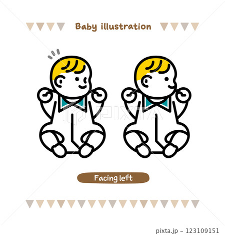 シンプルで可愛い赤ちゃんの線画イラスト。首を動かしているところ シンプルで可愛い赤ちゃんの線画イラスト。首を動かしているところ 123109151
