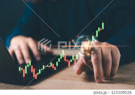 Stock market trading with AI Artificial Intelligence technology concept, Digital technology strategy for business growth, Financial investment stock market by AI. Virtual assistant on internet. Stock market trading with AI Artificial Intelligence technology concept, Digital technology strategy for business growth, Financial investment stock market by AI. Virtual assistant on internet. 123109526