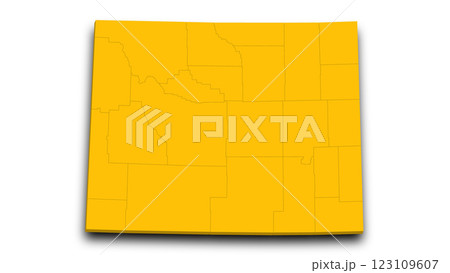 3d Wyoming map with counties and color. United State of America, US, United State 3d Wyoming map with counties and color. United State of America, US, United State 123109607