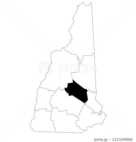Map of Belknap County in New Hampshire state on white background. single County map highlighted by black colour on New Hampshire map. UNITED STATES, US 123109666