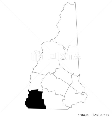 Map of Cheshire County in New Hampshire state on white background. single County map highlighted by black colour on New Hampshire map. UNITED STATES, US Map of Cheshire County in New Hampshire state on white background. single County map highlighted by black colour on New Hampshire map. UNITED STATES, US 123109675