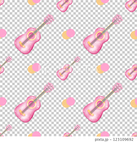 Seamless pattern of pink guitar for fabric design, gift wrapping paper, cards, or background Seamless pattern of pink guitar for fabric design, gift wrapping paper, cards, or background 123109692