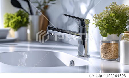キッチンの水道の蛇口 キッチンの水道の蛇口 123109708